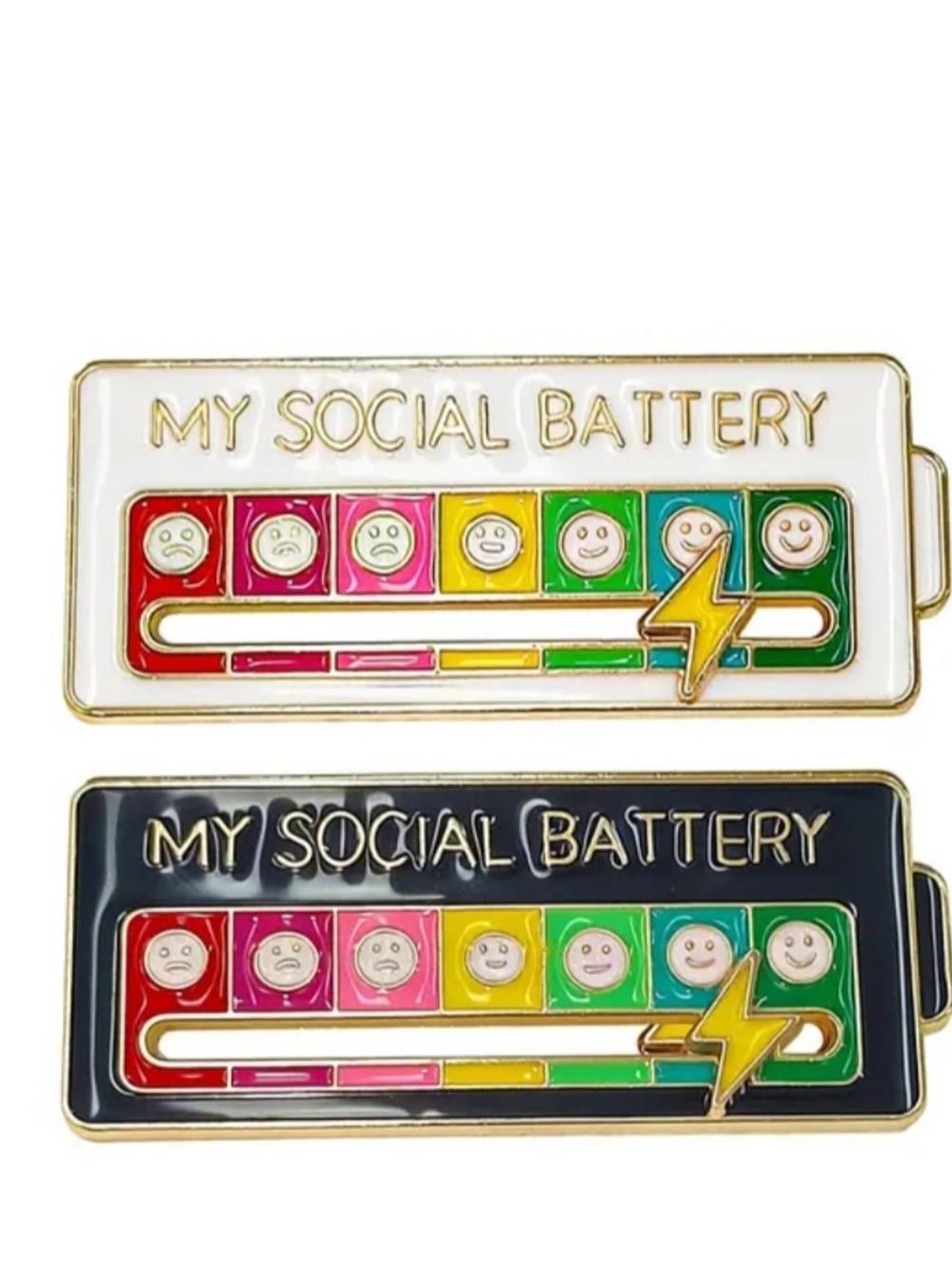 My Social Battery Enamel Pin Funny Introvert Mood Pin Set (Set of 2) BLK and WHT